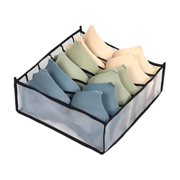 葉子小舖 衣物分格收納盒 內衣 6格 黑色 抽屜整理盒  32 x 32 x 12cm  3個