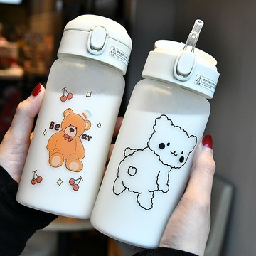 少女可愛玻璃杯吸管杯大人清新簡約便攜水杯創意個性杯子