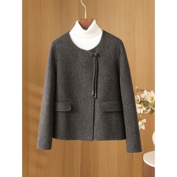 新中式羊駝毛雙面羊絨大衣女短款2025秋冬新款小香風圓領毛呢外套