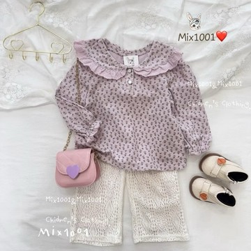 🌈✨mix1001 水靈女孩碎花造型領上衣 ✨兒童小碎花緹花領上衣 5-17