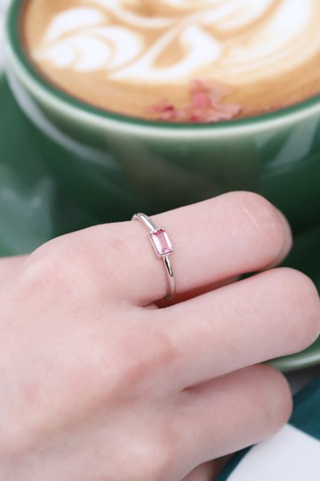 粉碧璽925純銀方糖戒指 可調式戒指