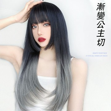 [24H台灣出] 漸變灰色公主切假髮 整頂假髮 假髮 假髮女 wig 仿真 假髮女整頂 長假髮 女生假髮 黑長直假髮