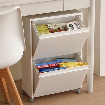 【AOTTO】免組裝大開口斜取附輪雙層桌下收納櫃(收納櫃 置物櫃 層架 收納架)