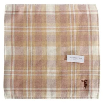 TRUSSARDI 獵狗刺繡格紋棉質方巾-駝
