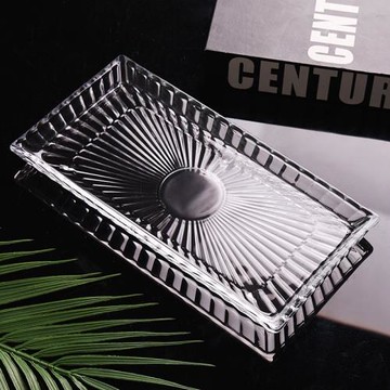 透明水晶玻璃長方形水果盤輕奢條紋瓜果切盤家用大號盤子平底托盤