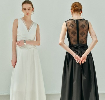 【設計師款】法式簡約/拼接蕾絲/無袖連衣裙