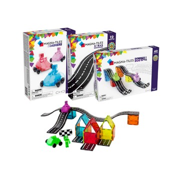 【意創趨術】Magna-Tiles 飆速三套組：魔幻磁力道路12件組+魔幻磁力奔馳雙車40件組+魔幻小飛車六件組