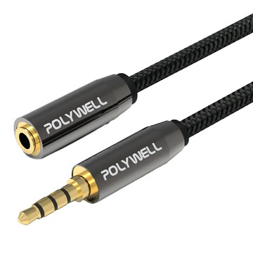 POLYWELL 寶利威爾 公對母 3.5mm 立體聲音源延長線 5m  PW15-W52-B014  黑色  1條