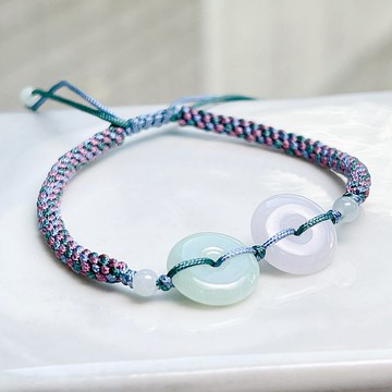 【願‧平安】冰種雙平安扣編織手鍊 | 天然緬甸A貨翡翠 | 送禮