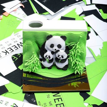 3D立體便簽本國寶大熊貓文創手撕紙雕周歷辦公室創意擺件企業定制