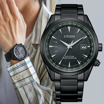 CITIZEN 星辰 GENTS 亞洲限定款 光動能 萬年曆 電波對時腕錶-黑 CB0275-83E
