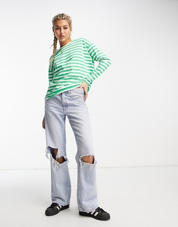 Vero Moda long sleeved oversized t-shirt in green stripe