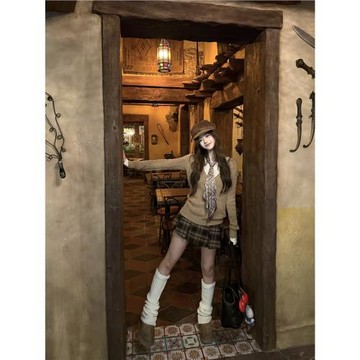 Thas9i九億 魔法學院美式學院風格子加厚毛呢半身裙女秋冬A字裙褲