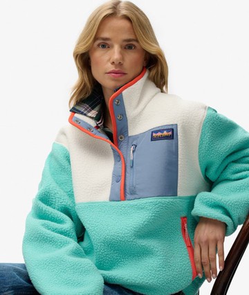 Superdry Women's Colour Block Fleece Pullover Green Size: 12