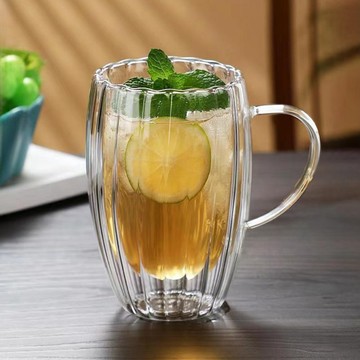 蛋型線條雙層玻璃杯450ml