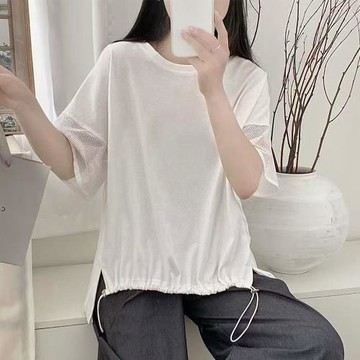 【LANNI 藍尼】★百褶拼接抽繩上衣(女上衣/休閒/短袖/T恤)