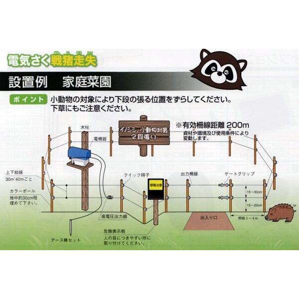 電気柵（さく） 戦猪走失 家庭菜園セットSEF-060 有効柵線距離約２００ｍ