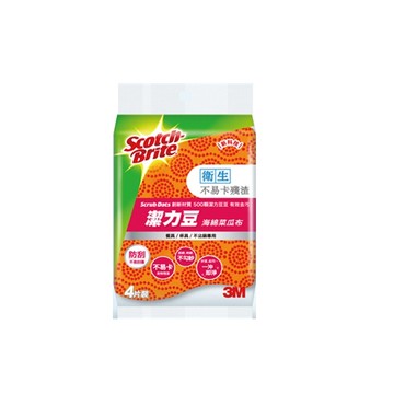 3M 《不卡渣 安心刷》 Scotch-Brite潔力豆海綿菜瓜布餐具/不沾鍋專用4片裝