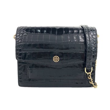 tory burch黑色皮革壓紋鍊條包