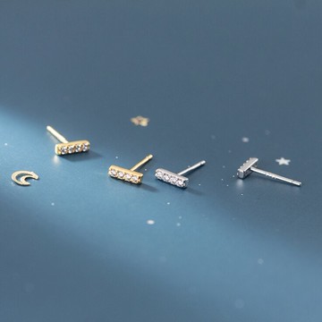 s925純銀耳釘女鑲鉆新款潮耳環一字簡約網紅氣質耳飾防過敏