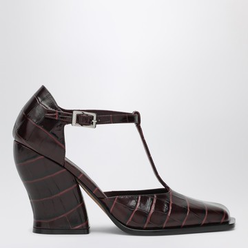 Burgundy Onda T-bar pumps in embossed leather