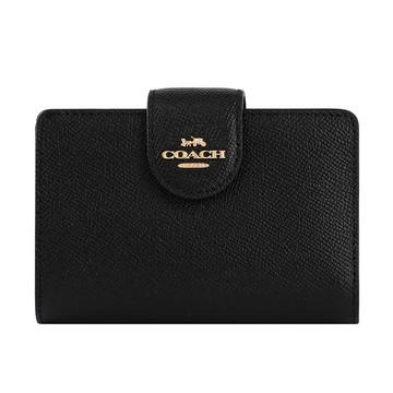 COACH 經典立體LOGO皮夾中夾 金LOGOx黑色 6390 IMBLK