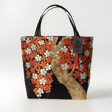 獨一無二真絲和服袋帶托特包, 日本手工刺繡升級改造包, 和風藝術