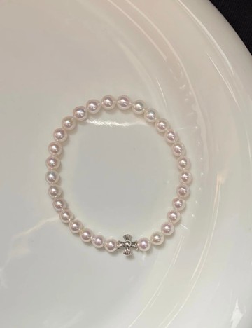 YuanPearl天然高級極光近正圓彈力款珍珠手鍊純銀手鍊