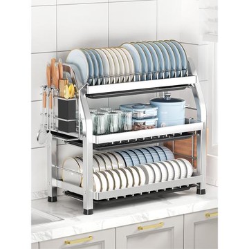 碗碟收納架廚房置物架多功能碗柜不銹鋼放碗架家用臺面瀝水碗盤架