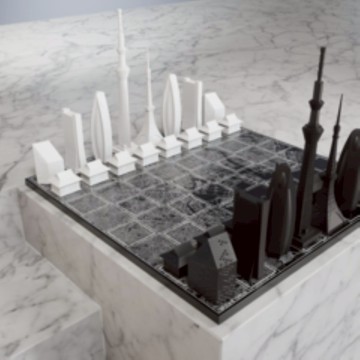英國 Skyline 天空之城地標西洋棋-東京 vs. 紐約 (兩款棋盤) - 大理石棋盤