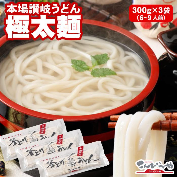 讃岐うどん 極太麺 300g×3袋 6人前〜9人前 極太 うどん 半生麺 ポスト投函便での配送(代金引換-後払い不可・着日指定不可)