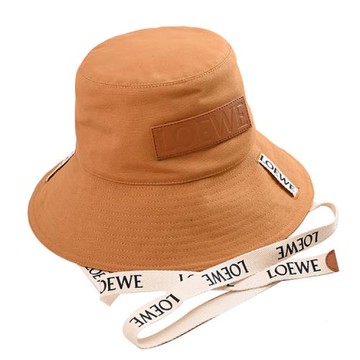 LOEWE Fisherman 標誌LOGO帆布寬帽沿綁帶漁夫帽.焦糖棕