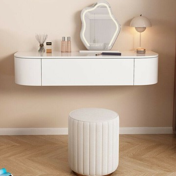 梳妝臺懸空式 學生寫字桌 省空間家用臥室客廳 現代簡約輕奢 斗柜一體收納櫃 奶油風懸浮可伸縮化妝桌化妝檯 床頭化妝桌掛牆