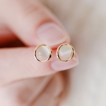 貓眼石耳環 S925銀針 入秋新款 M28 圓形耳針 韓國人氣網紅 耳環