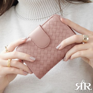 2R 葛瑞絲Grace梭織羊皮三折壓釦中夾 名媛粉