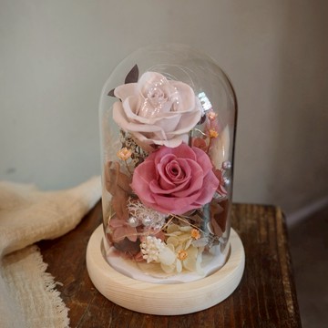 【遇見恆久】柔暮之色永生玫瑰玻璃罩 含燈含盒