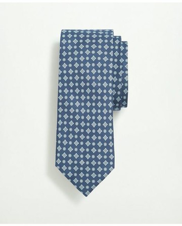 Brooks Brothers Men's Silk Foulard Print Tie | Navy/Blue | Size Regular