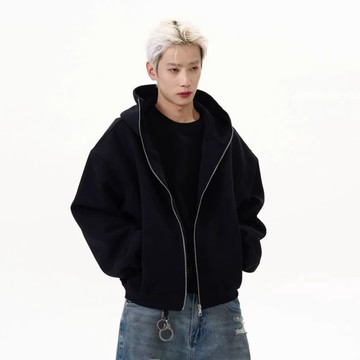 cleanfit boxy 寬短版 連帽外套 長袖 穿搭 拉鍊 設計 質感 男裝 男女不拘 Z1113
