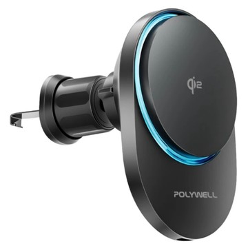 POLYWELL 寶利威爾 Qi2車用15W磁吸無線充電架 支援MagSafe 智慧散熱風扇  黑色  PW15-T05-A152