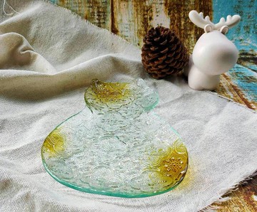 貓咪造型海棠花玻璃特色盤 綠色友善 海棠花玻璃盤 海棠花 窯燒