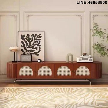 免運 開立發票 電視櫃 收納櫃 儲物櫃 落地櫃 背景櫃 實木藤編茶幾電視櫃復古小戶型客廳法式組合儲物櫃電視機落地家用 支持訂製