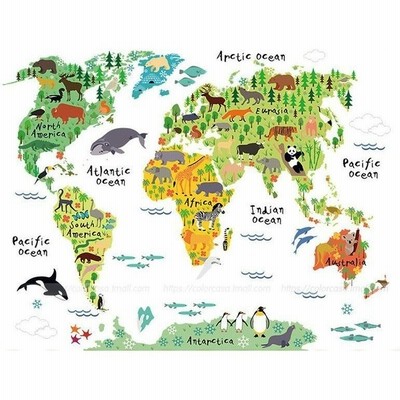 ウォールステッカー 世界地図 かわいい動物のイラスト 通販 Lineポイント最大get Lineショッピング