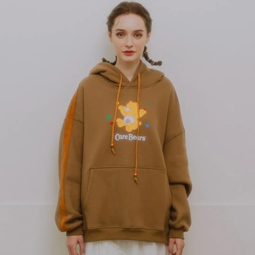 Care Bears原創女款 民族風拼條連帽T-shirt 【秋高氣爽】《Birthday Bear圖樣》《基本款-刷毛》《原廠授權貨品質保證》