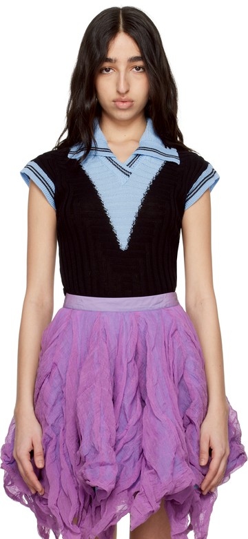 Kiko Kostadinov 蓝色 & 黑色 Quimby Sleeveless Knit Polo 衫