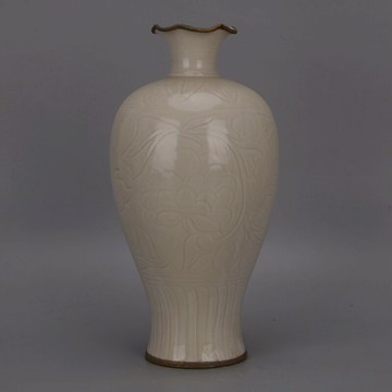 宋 定窯白釉纏枝紋包金花口梅瓶 仿宋代出土瓷器全手工收藏精品瓷