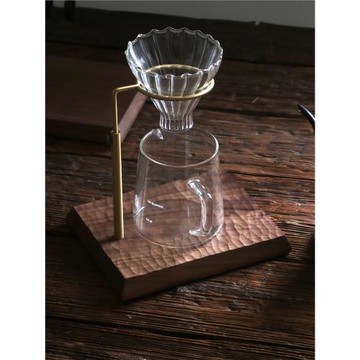 意式咖啡手沖黃銅支架V60濾杯架滴漏式咖啡過濾架黑胡桃實木底座