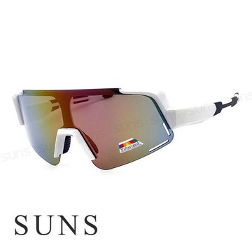 【SUNS】頂級運動偏光太陽眼鏡 戶外大框風鏡騎行眼鏡 炫彩白框 S517