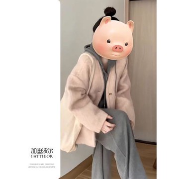 小個子香風高級感粉色毛呢外套女春秋季2025新款爆款加厚毛絨上衣