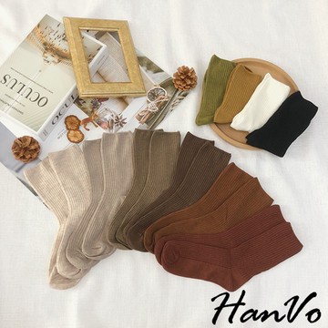 【HanVo】天天出貨 白襪控必Buy!簡約基礎多色雙針堆堆襪 潮流時尚休閒襪子 襪子 女生配件 A12-6078