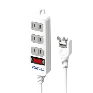 POLYWELL 寶利威爾 2孔電源延長線1切3座  1.8m  白色  1個